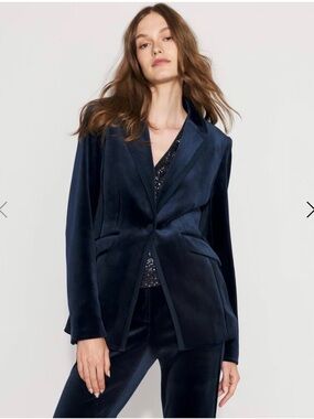 White House Black Market Women's Double-Breasted Velvet Blazer in Deep Blue